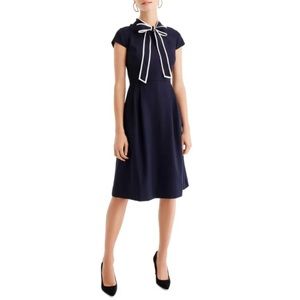J. Crew Tie Neck Bow Navy Blue Crepe Knee Length Dress size 10